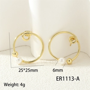 Detailed macro view of 18K gold-plated geometric twist earring with 6mm white pearl