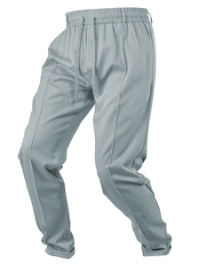 Men's relaxed fit grey trousers with elastic drawstring waist and seam details