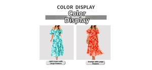 Détails des robes à fleurs à épaules dénudées en vert clair et orange avec manches bouffantes