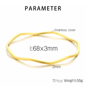 Detailed parameter chart for 7-piece set of wavy gold stainless steel stacking bangles