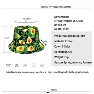 Reversible bucket hat with avocado print for men and women made of soft cotton fabric