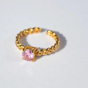 18K gold stainless steel adjustable braided ring with a round pink zircon stone