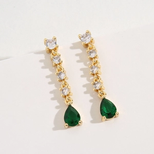 Elegant Green Teardrop Zirconia Dangle Earrings Copper Gold Plated For Women Wedding Party Evening Fashion