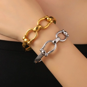 Titanium Steel Bangle Bracelet 18K Gold Plated Double Interlocking Horsebit Spiral Texture Luxury Jewelry For Women