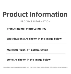 Specifications of plush catnip toy made from soft PP cotton and natural catnip