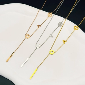 Minimalist LOVE letter titanium steel necklaces in gold, silver, and rose gold finishes
