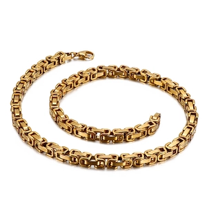 Collier Chaîne Byzantine En Acier Inoxydable Maillons Carrés Empereur Hip Hop Punk Bijoux Tendance Pour Hommes Poli