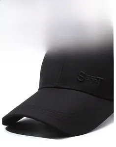 Detail of SPORT 3D embroidery on black cotton baseball cap with premium stitching