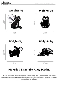 Tableau détaillé des tailles et poids pour épingles chat en émail noir divers