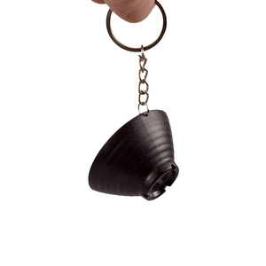 Miniature black matte ribbed ceramic bowl keychain with silver ring for DIY kitchen crafts