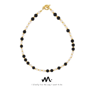 Black Agate White Shell Beaded Necklace Titanium Steel Toggle Clasp Fashion Elegant Light Luxury Jewelry For Women