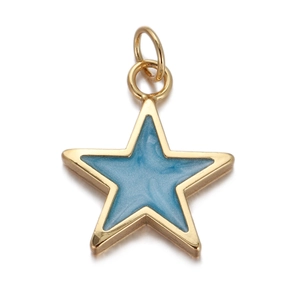 Y2K gold-plated star pendant with blue enamel for DIY jewelry making and crafts
