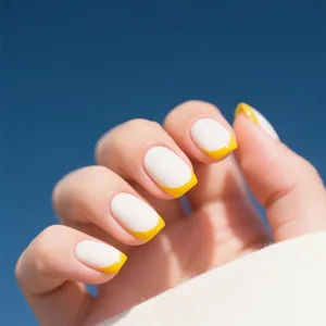 Französische Press On Nägel Weiß Und Gelb Eckig Rund Künstliche Nägel Für Frauen Minimalistische Nagelverlängerungen Mit Geleekleber Und Feile