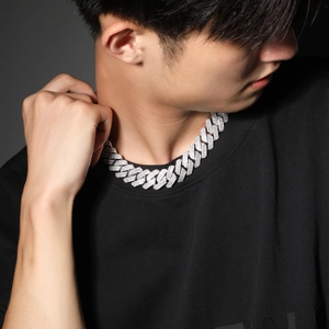 Men's 20mm silver iced out Cuban link necklace featuring premium sparkling cubic zirconia