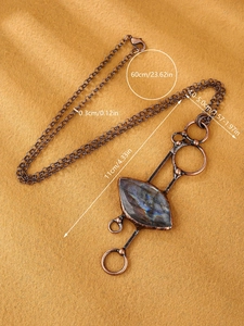Detail showing natural labradorite pendant dimensions and bronze metal ring design