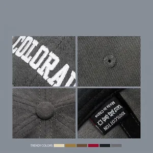 Dark gray washed cotton baseball cap with Colorado embroidery and 6-color style options