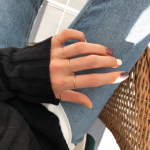 Minimalist S925 sterling silver thin gold ring set for women in daily casual style