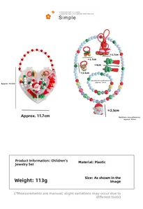 Christmas jewelry set for kids featuring Santa necklaces and beads in heart box