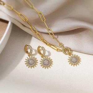 Collana E Orecchini Girasole Sole Rame Zirconia Catena A Graffetta Gioielli Di Moda Retrò Per Donne