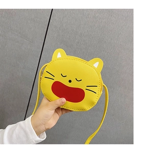 Kids Mini Crossbody Bag Cartoon Cat Shape PU Leather Small Shoulder Pouch For Toddler Girls Novelty Kawaii Fashion