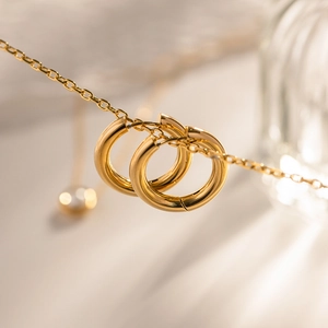 Chunky Hoop Earrings Double Layer Stainless Steel Gold Plated Artificial Pearl Geometric Fashion Jewelry For Women