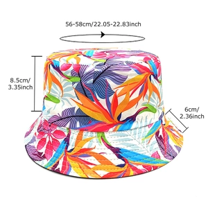 Tropical digital print bucket hat with dimensions 56-58cm for outdoor sun protection