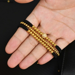 Three-piece gold 5mm copper bead bracelet set for men with luxury zircon pave details