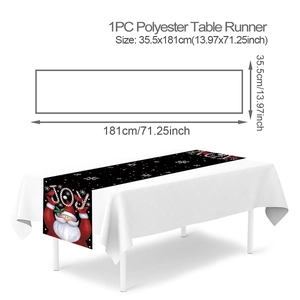 Polyester Christmas table runner 35.5x181cm with Santa Claus pattern on black background