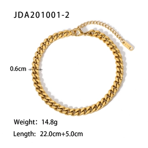 Retro 18K gold-plated stainless steel cross anklet with vintage Cuban link chain style