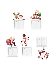 Detail view of 5 watercolor Santa and reindeer switch stickers on panels