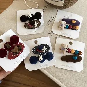 Flocking Duckbill Hair Clips Cartoon Dog Bear Heart Decor Fabric Alloy Hairpins Cute Autumn Winter Headwear For Women Girls