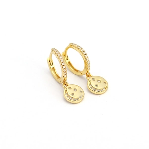 925 silver gold star and moon earrings with cubic zirconia charms on white background