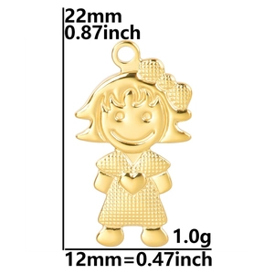 Detail of 18k gold plated girl pendant with 22mm height and 12mm width measurements