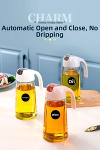 Détail du set de distributeurs d'huile en verre automatique avec graduation de cuisine