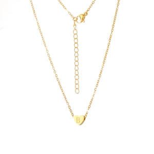 Collier avec pendentif cœur doré poli orné de la lettre B gravée et d'une chaîne ajustable