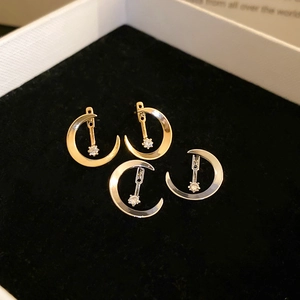 Moon Zircon Stud Earrings Geometric Copper Jewelry With Silver Earring Post Elegant Commuter Style For Women