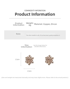 Detail of rose gold snowflake earrings with cubic zirconia, size 1.5cm by 1.5cm