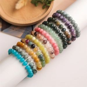 Natural Stone Beaded Bracelet Elastic Round Gemstone Agate Amethyst Crystal Healing Yoga Jewelry For Women Men