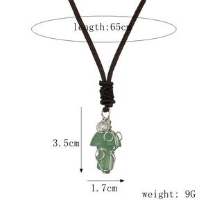 Green crystal mushroom pendant necklace with wire wrap detail and 65cm cord dimensions