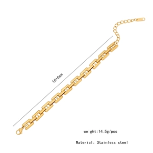 Detail view of gold stainless steel H-link chain bracelet with 16+6cm adjustable length