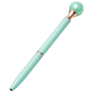 Penna a sfera in metallo verde menta con dettagli in oro rosa e grande perla in cima