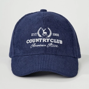 Vintage navy corduroy baseball cap with white elk EST 1991 embroidery on front
