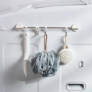 Japanese style adjustable 5-hook kitchen wall rack with adhesive mounting for storage