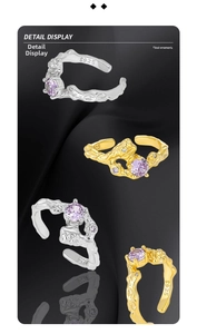 Detail of S925 sterling silver lava texture ring with purple zircon and cubic zirconia