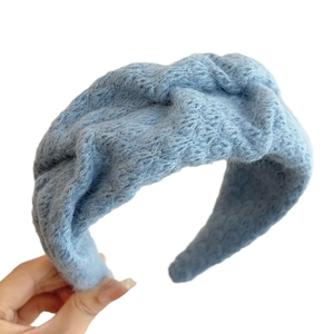 Sky blue cable knit headband with soft texture and wide thick design for women
