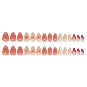 24pcs set of pink blush press-on nails with 3D floral patterns and rhinestones