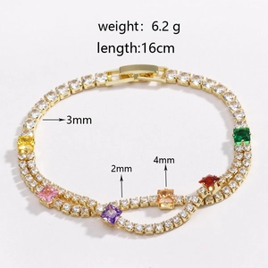 Detailed view of colorful 4mm zircon tennis chain bracelet with dimensions 16cm length