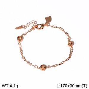 Detail of rose gold bracelet with faceted beads and heart pendant showing dimensions