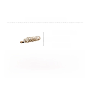 Detail view of pearl and shell hairpin with dimensions 8cm by 2cm for french style
