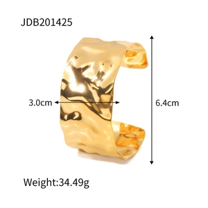 Polished gold irregular wavy open bangle bracelet made of durable stainless steel